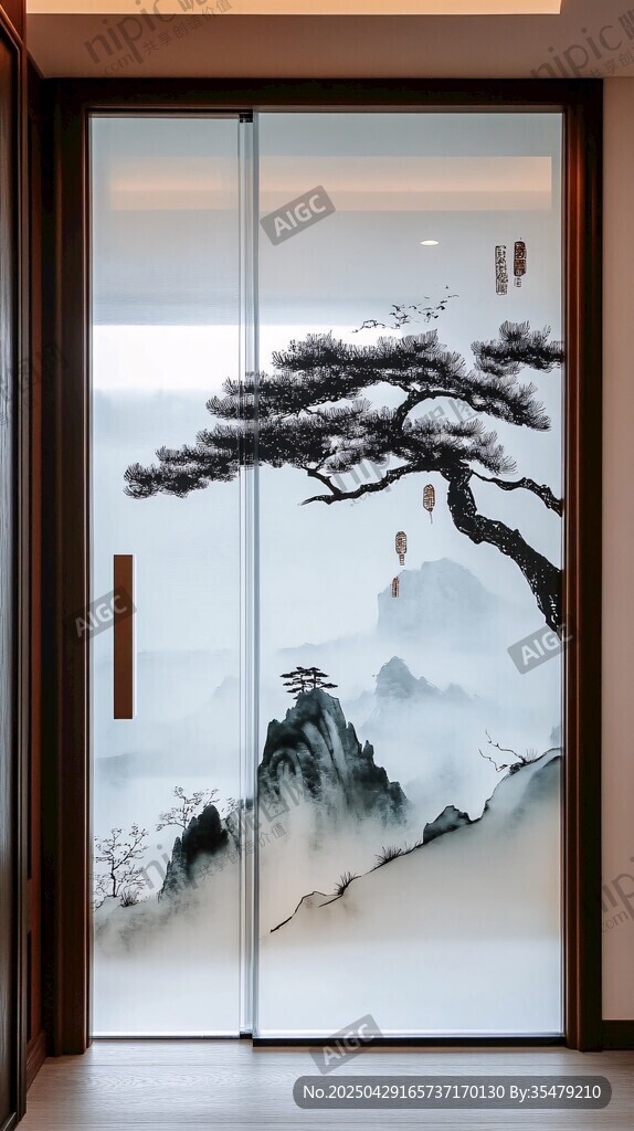 中式山水玻璃門意境之美