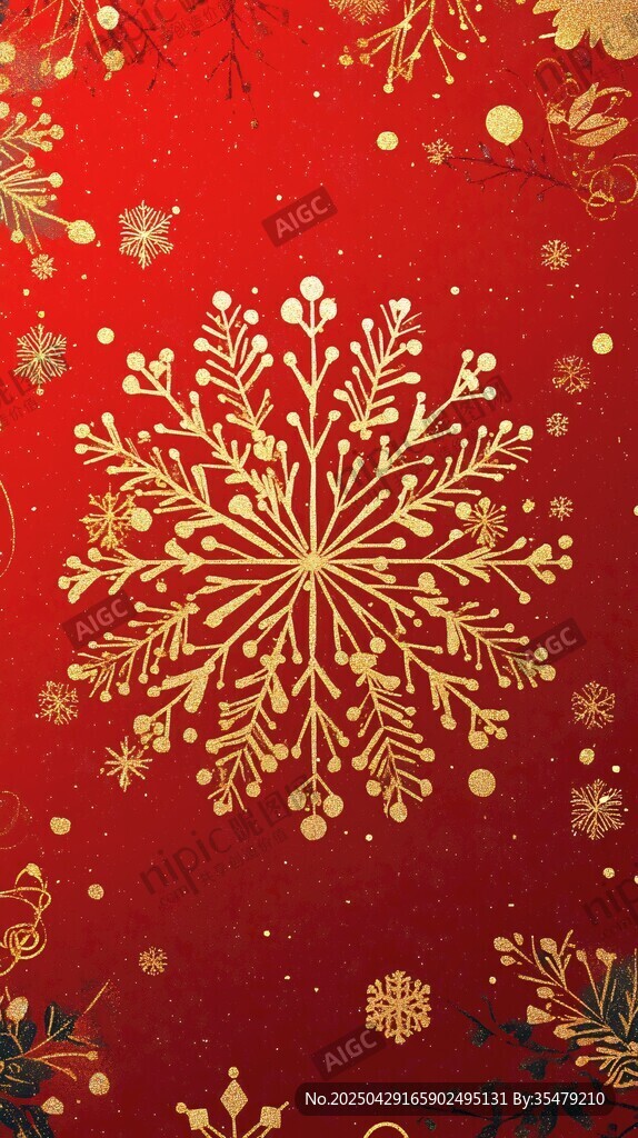 紅底金雪花節(jié)日背景圖