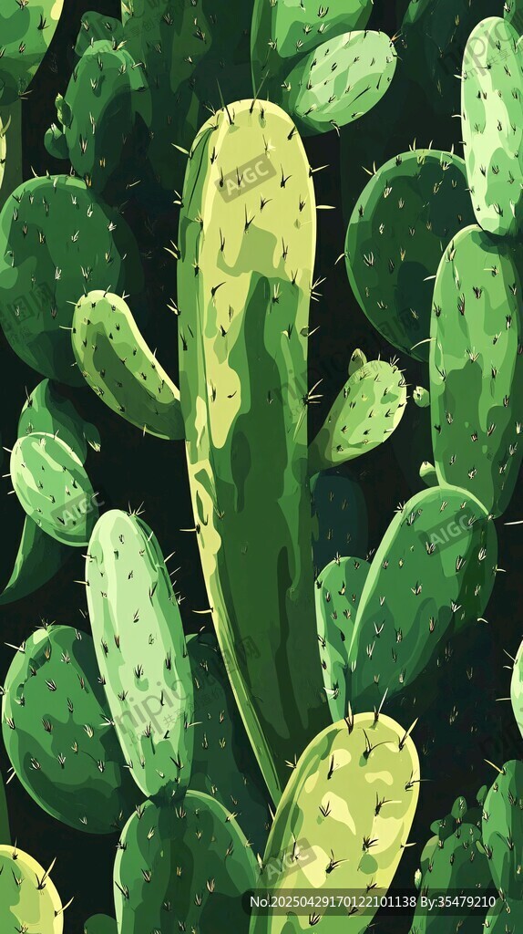 翠綠仙人掌群繪景