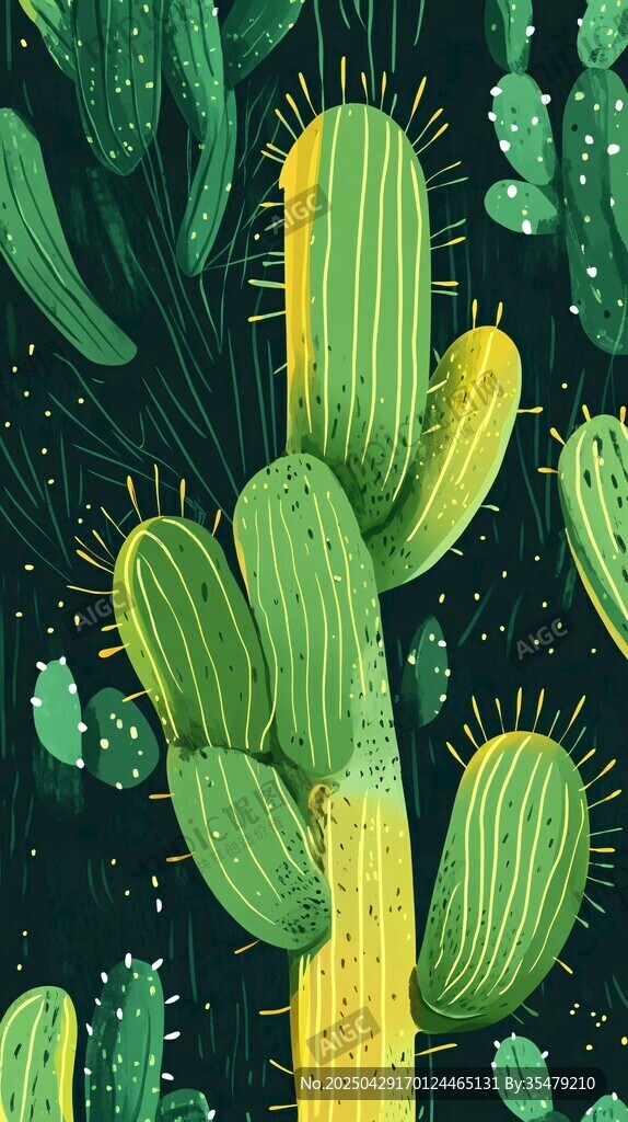 手繪仙人掌圖案背景插畫