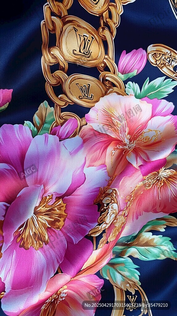 奢華花卉鏈條圖案絲巾