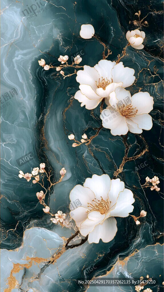 玉蘭花綻于幽藍紋理之上