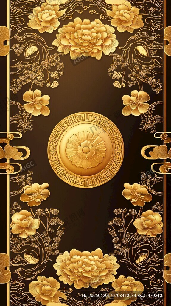 中式黑金花卉古典裝飾圖案