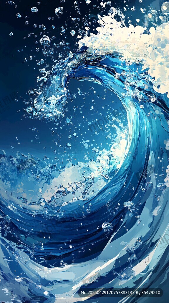藍色海浪涌動的唯美瞬間