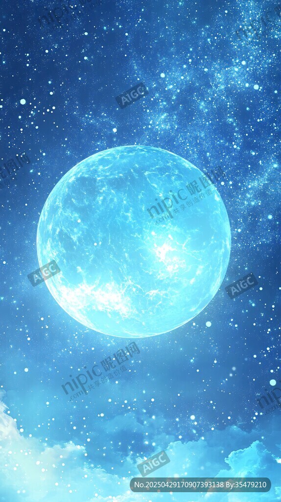 夢(mèng)幻藍(lán)月懸于璀璨星空
