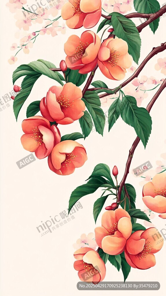 枝頭綻放的艷麗粉色花朵