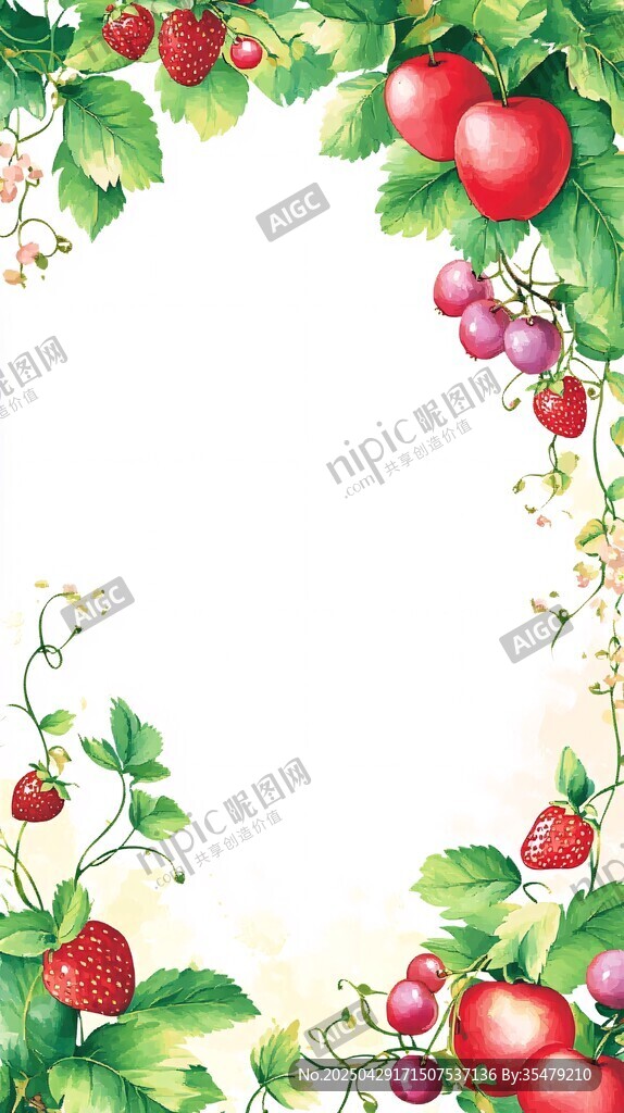 草莓藤蔓環(huán)繞的清新邊框