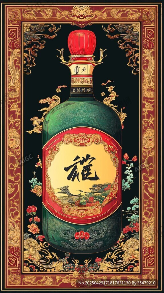 古典風(fēng)龍紋酒瓶插畫設(shè)計