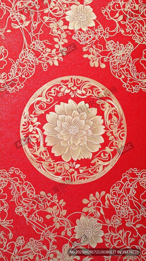 紅色金紋中式傳統花紋圖