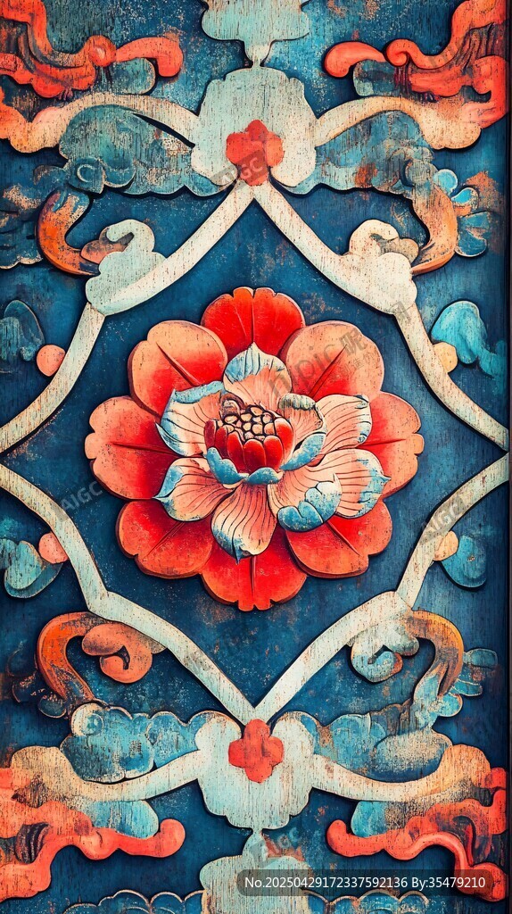 中式傳統(tǒng)花卉浮雕裝飾