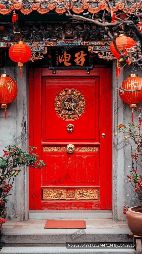 中式紅門迎新春氛圍濃