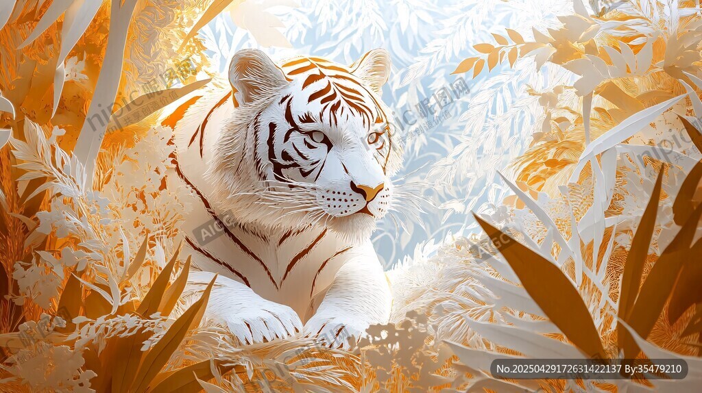 白虎棲息于金色植物間