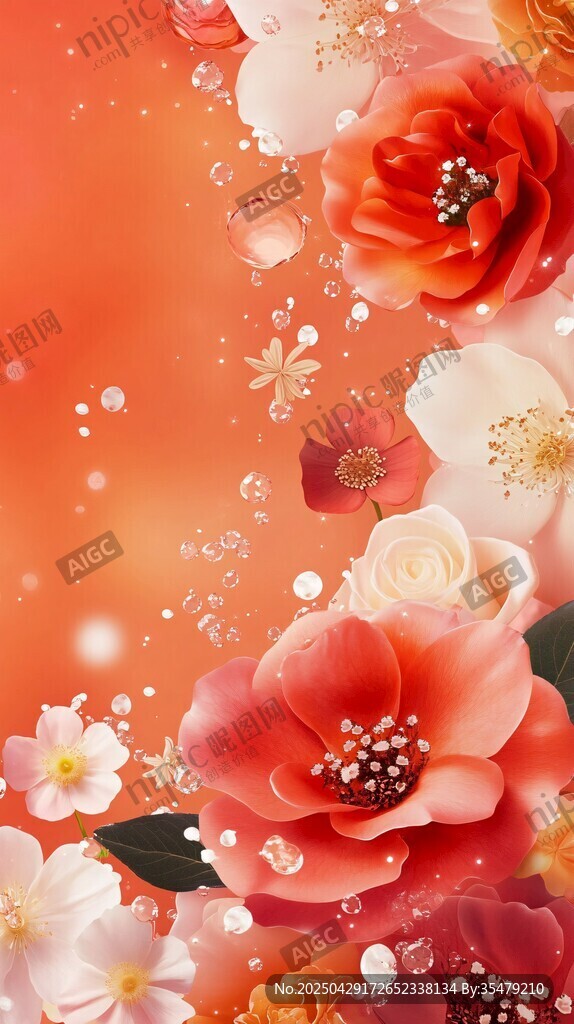 夢幻橙色花卉背景圖