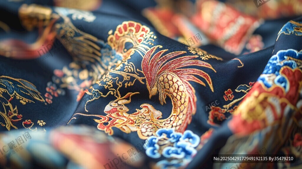 傳統刺繡鳳紋絲綢布料