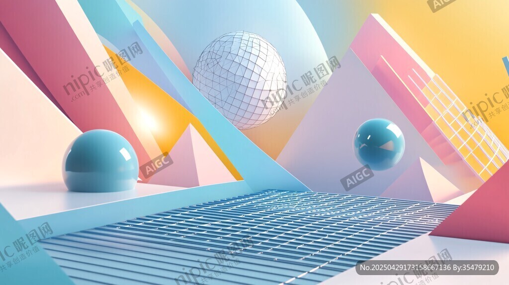 多彩幾何立體3D空間場景