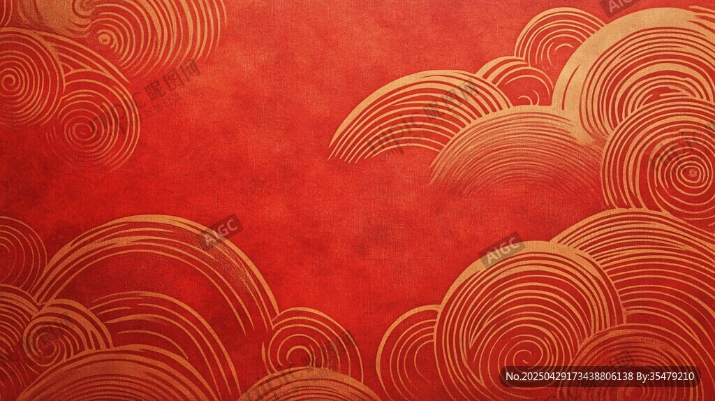 中式紅底金紋云紋背景圖