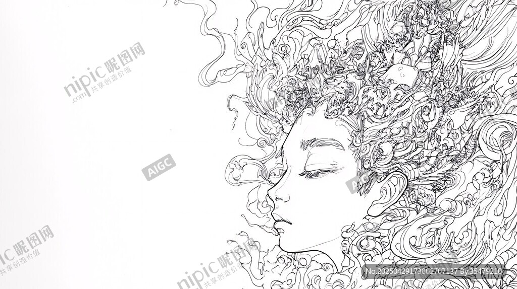夢幻線條勾勒的神秘女子