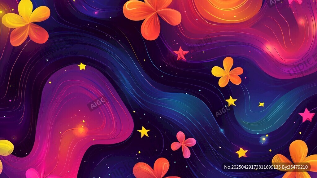夢幻星空花卉絢麗背景圖
