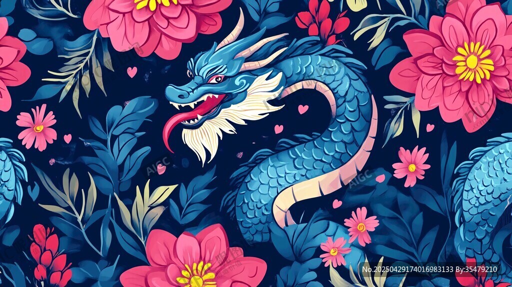 藍龍戲花精美圖案