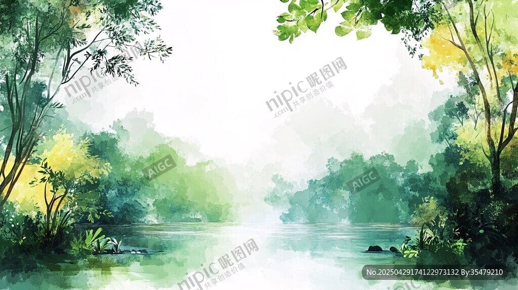 夏日河畔清新森林風光