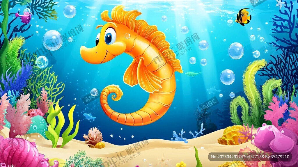 可愛海馬的海底奇幻世界