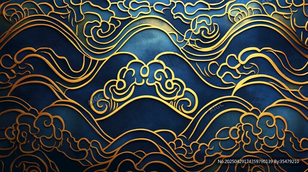 藍底金色中式云紋圖案
