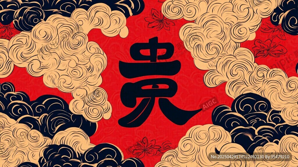 中式云紋背景的貴字圖案