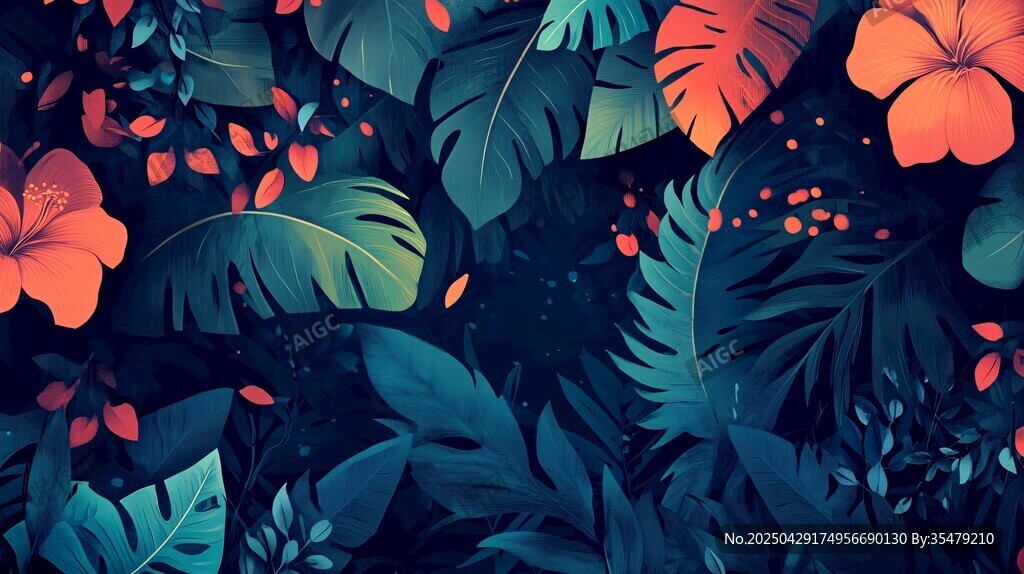 熱帶花卉綠植背景圖案