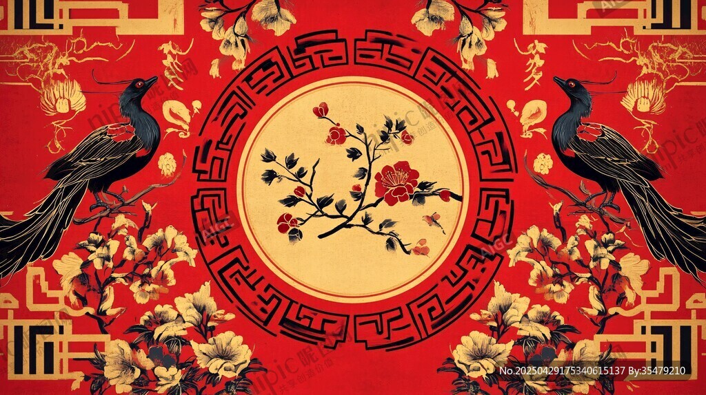 中式鳳棲繁花吉祥圖