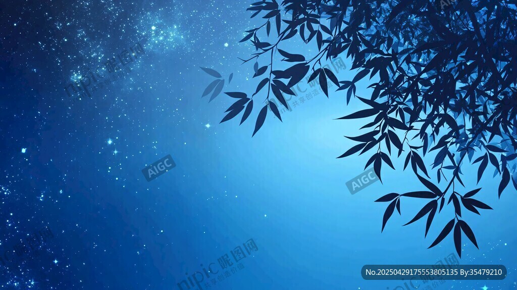 月夜竹影星空背景圖