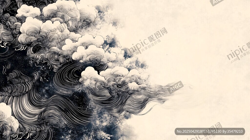 水墨云海奇幻意境圖
