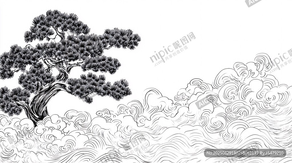 水墨松云圖