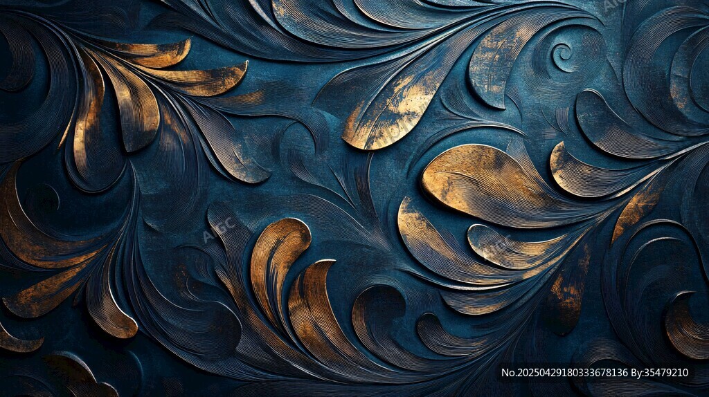 藍金浮雕花紋藝術背景