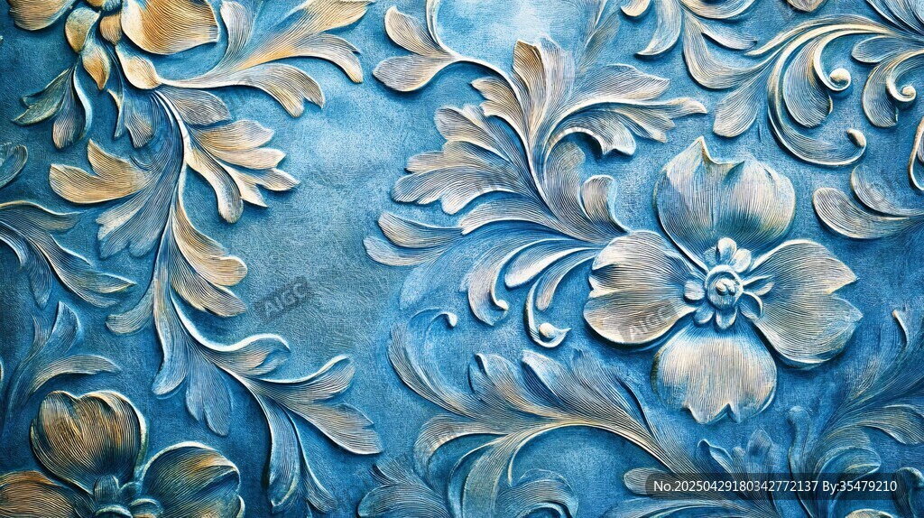 藍(lán)色浮雕花卉紋理圖案