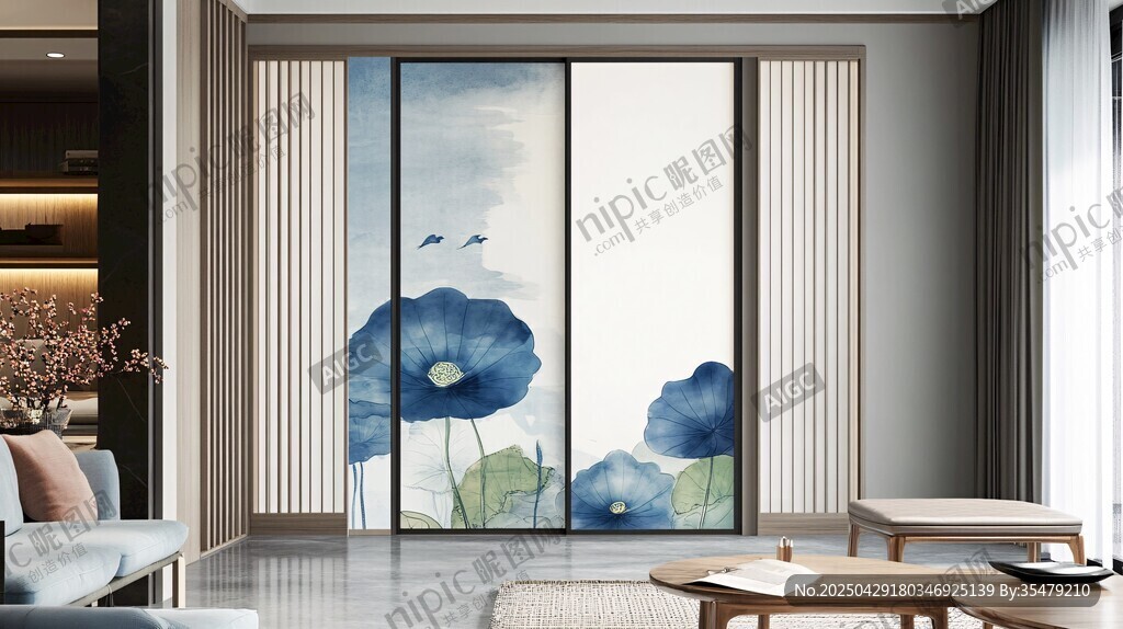 中式藍(lán)花移門(mén)客廳美景