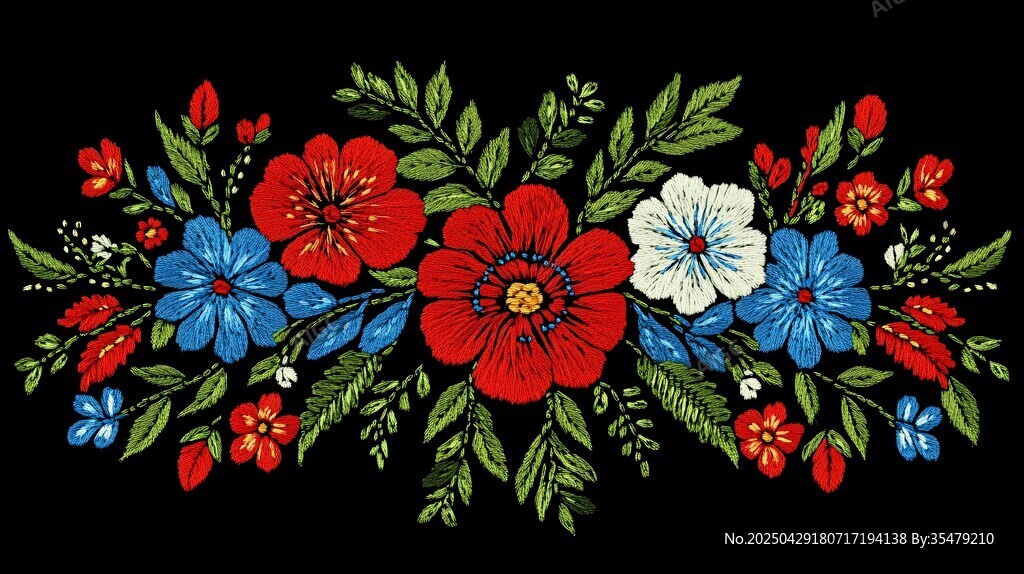 絢麗花卉刺繡圖案