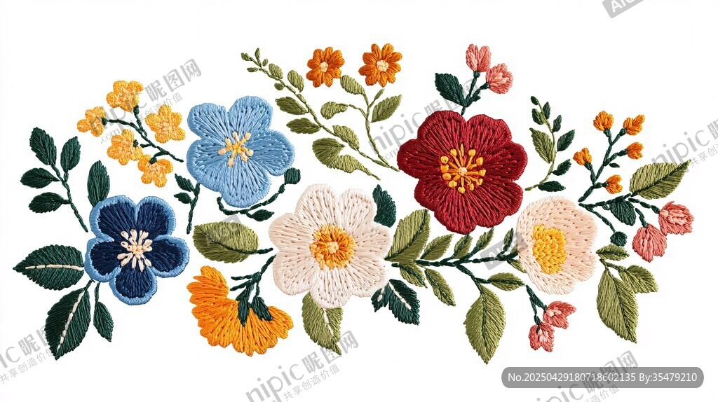 多彩刺繡花卉圖案