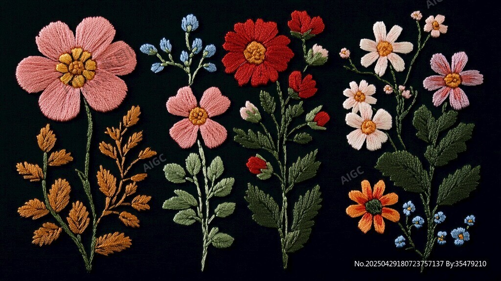 多彩刺繡花卉圖案展示