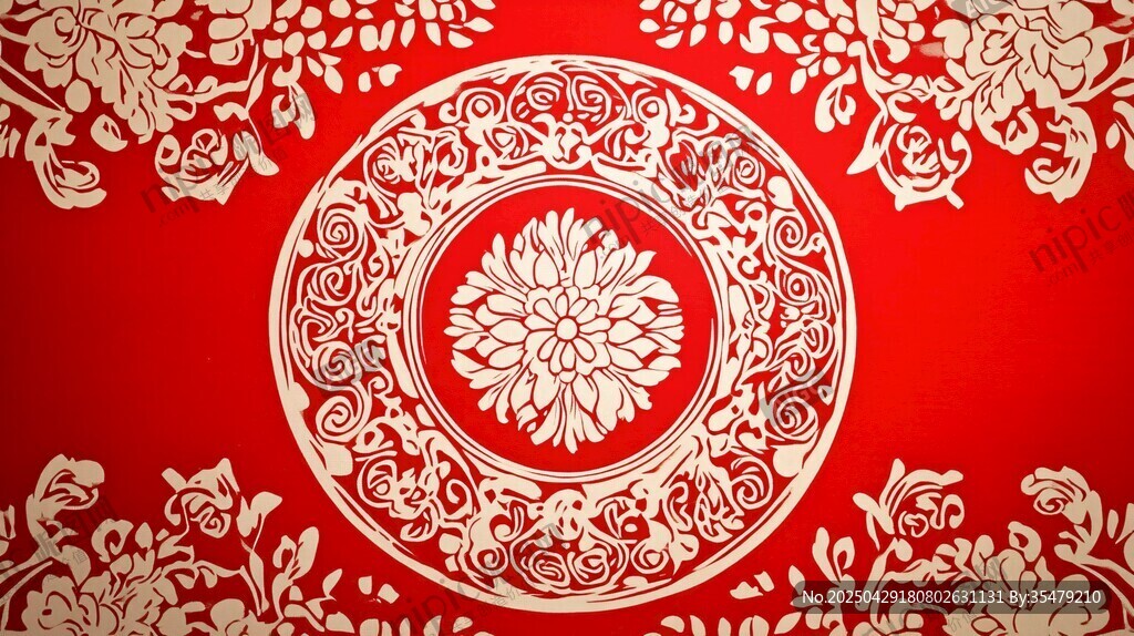 中式紅底精美花紋圖案