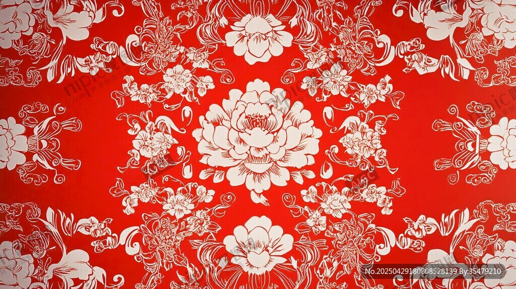 中式紅底白花傳統(tǒng)花紋圖案
