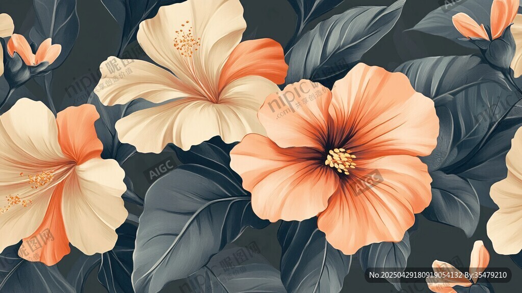 復古風芙蓉花卉圖案設計