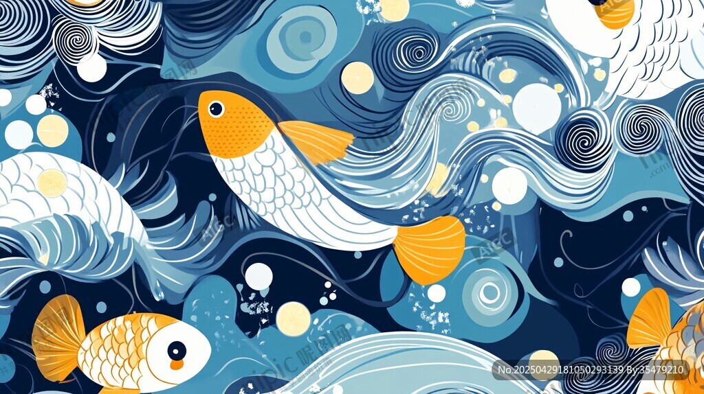海洋中游動的多彩金魚圖案