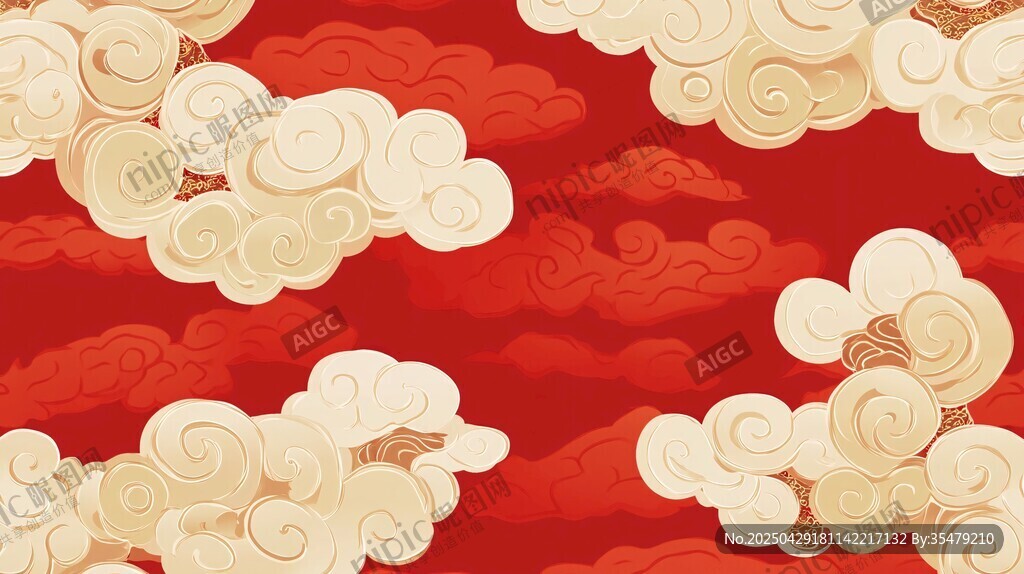 中式紅底祥云圖案背景