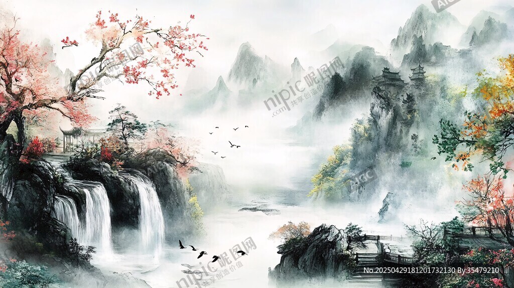 水墨山水間的詩意春景