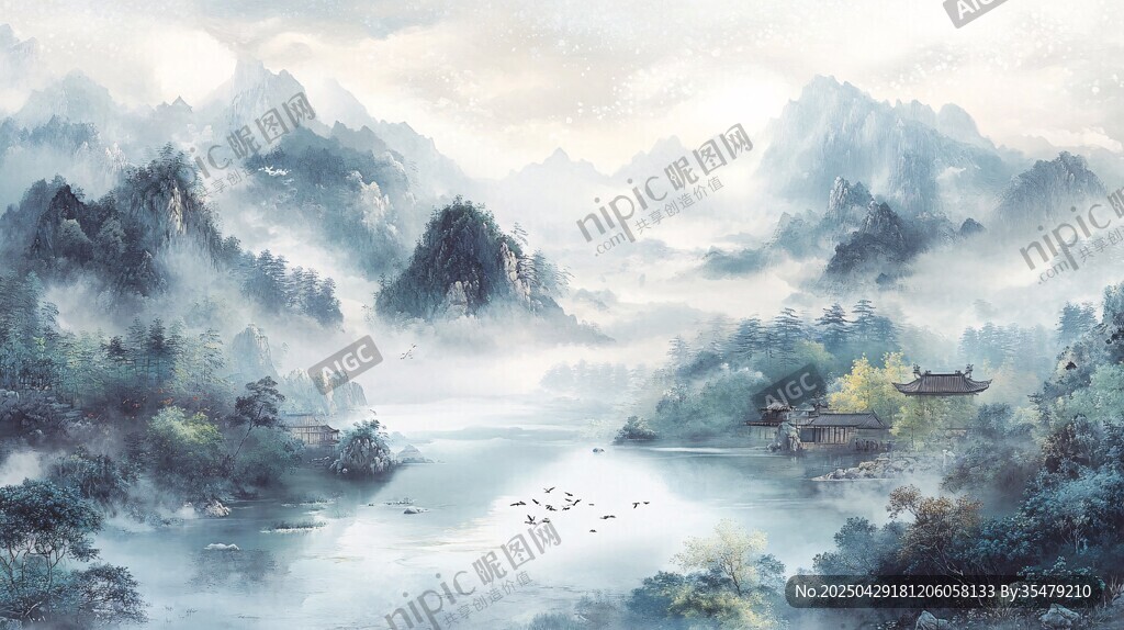 水墨山水間的詩(shī)意自然景色