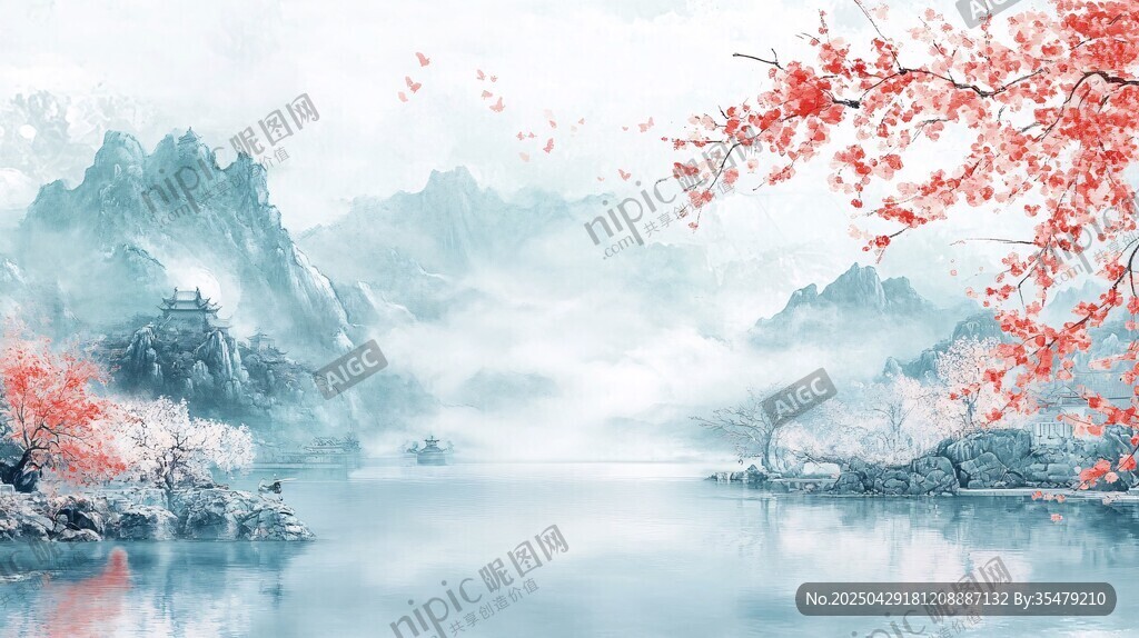 水墨山水間的爛漫春色