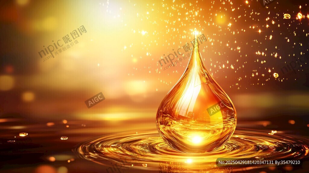 金色油滴落泛起璀璨漣漪