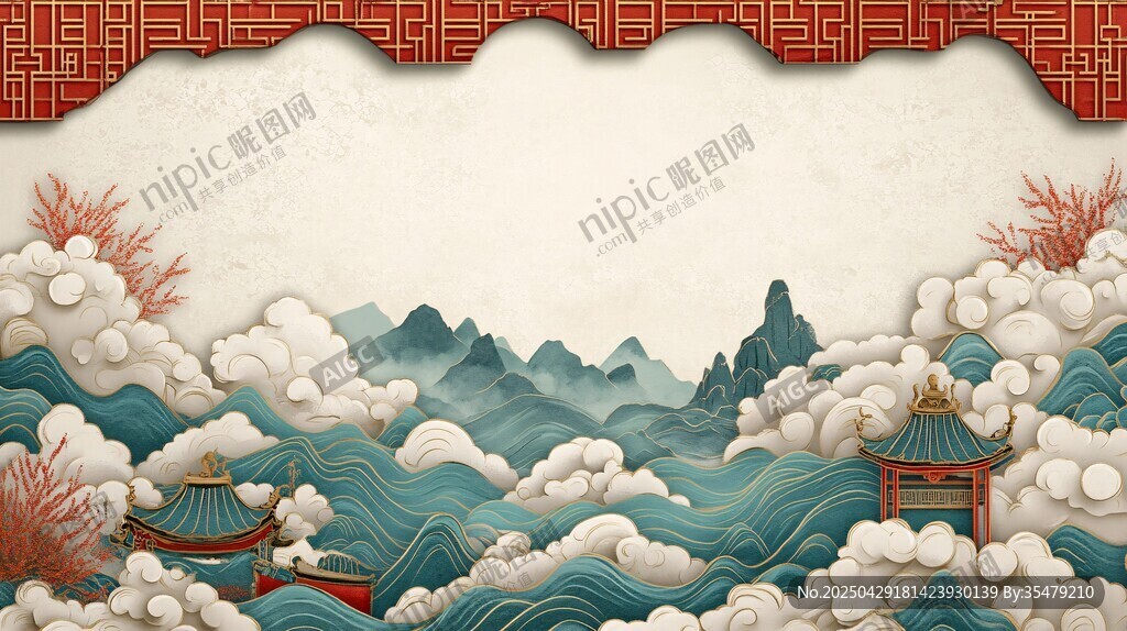 中式山水古韻畫卷背景