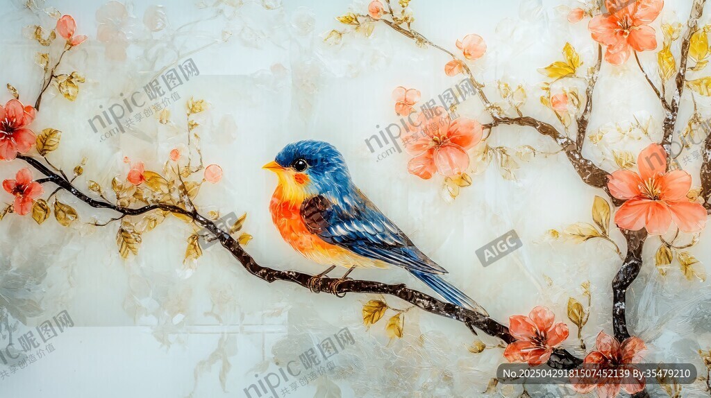 枝頭小鳥伴繁花