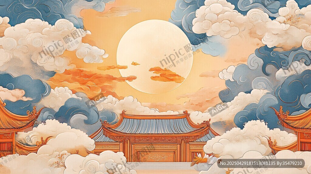 古風(fēng)云海中的中式建筑美景